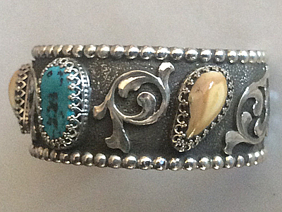 elk ivory turquoise silver bracelet